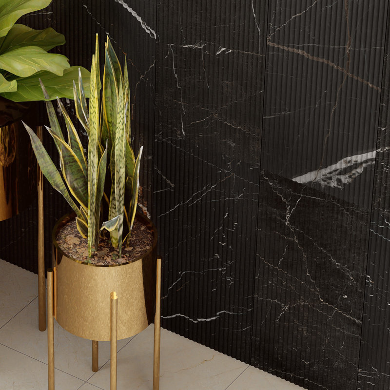 Reve Roseliere Deco 11-3/4 in. x 23-1/2 in. Porcelain Wall Tile, Black/White