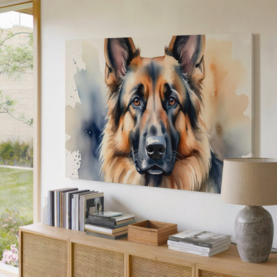German Shepherd Dog Painting Animal Portrait Canvas Wall Art Print For Living Room, Bedroom, Office, Hallway, Entryway, Gallery Wall And Modern Home Decor