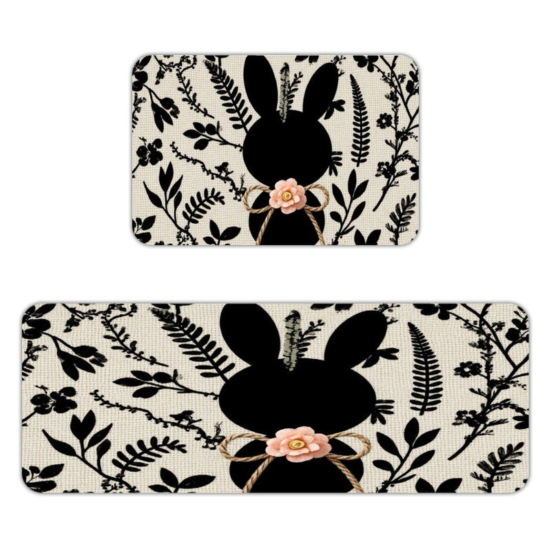 Tapis de cuisine antidérapant à motif de lapin, 2 pièces