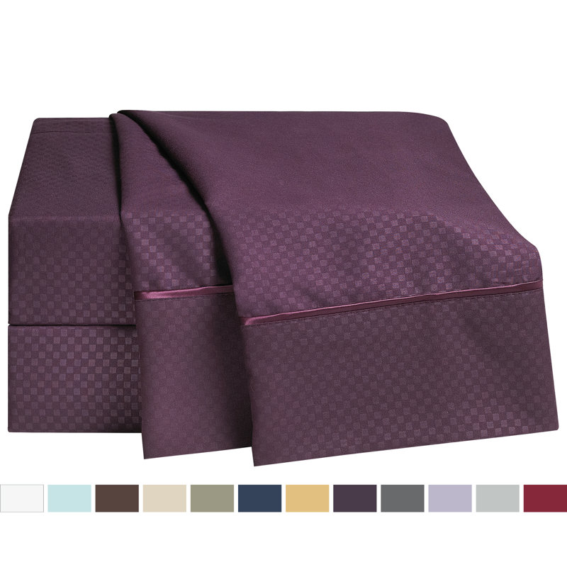 Ensemble de draps avec damier en relief, Double, Rouge bourgogne