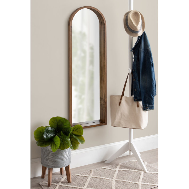 Skyeler Modern Wood Arched Accent Mirror, Natural Rustic, 36" x 24"