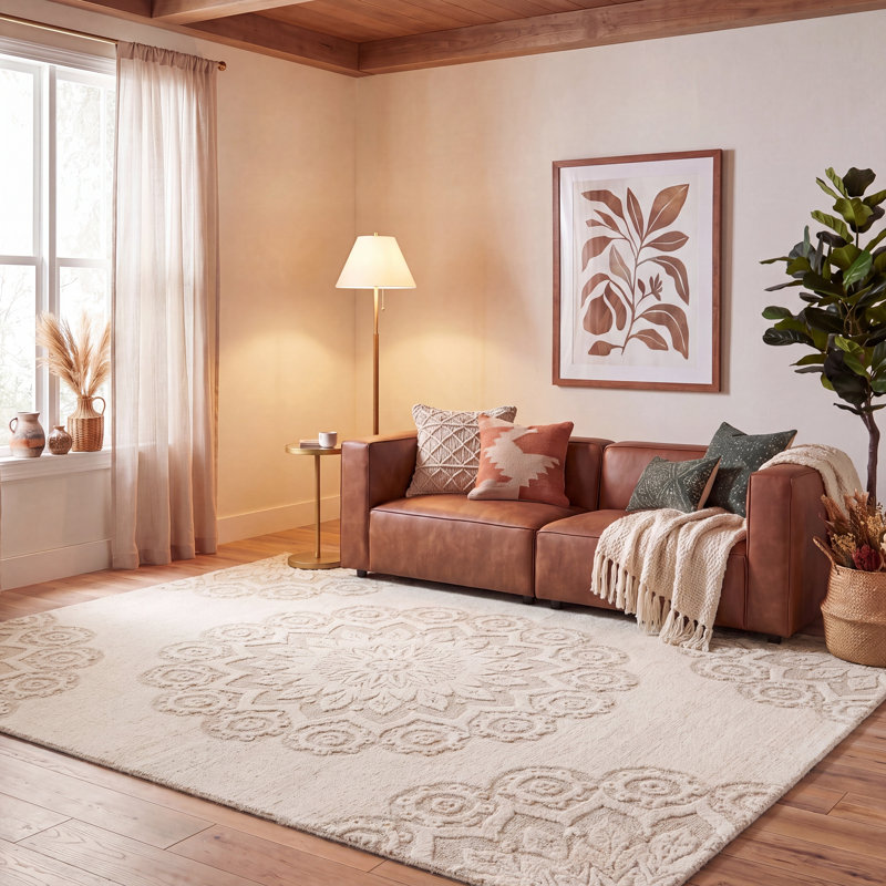 Tapis floral en laine et coton touffeté à la main Blossom, Rectangle 8 pi x 10 pi