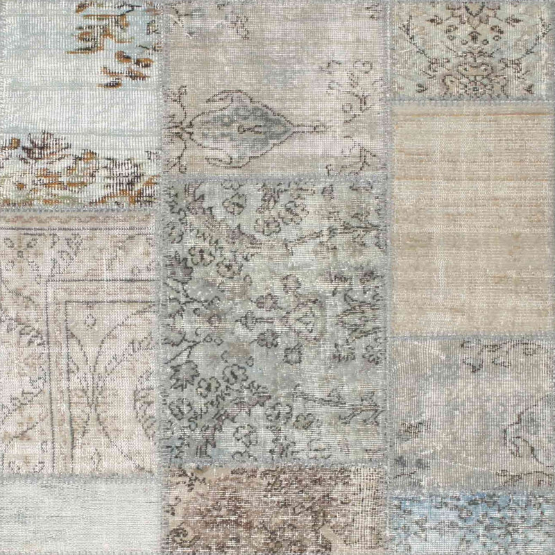 Tapis contemporain gris / bleu / brun, Carré 4 pi