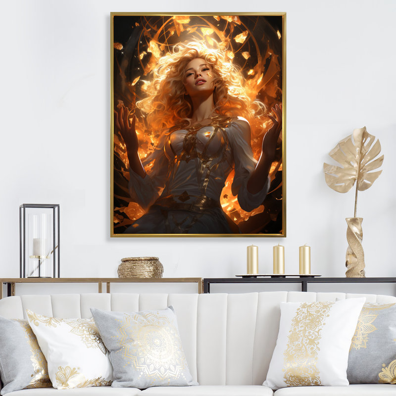 «Powerful Superhero I» sur toile, Cadre flottant doré, H 20 po x l 12 po x P 1 po