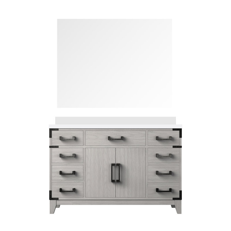 Laurel 48 in W x 22 in D Single Bath Vanity Top Mirror, White Quartz, White Oak