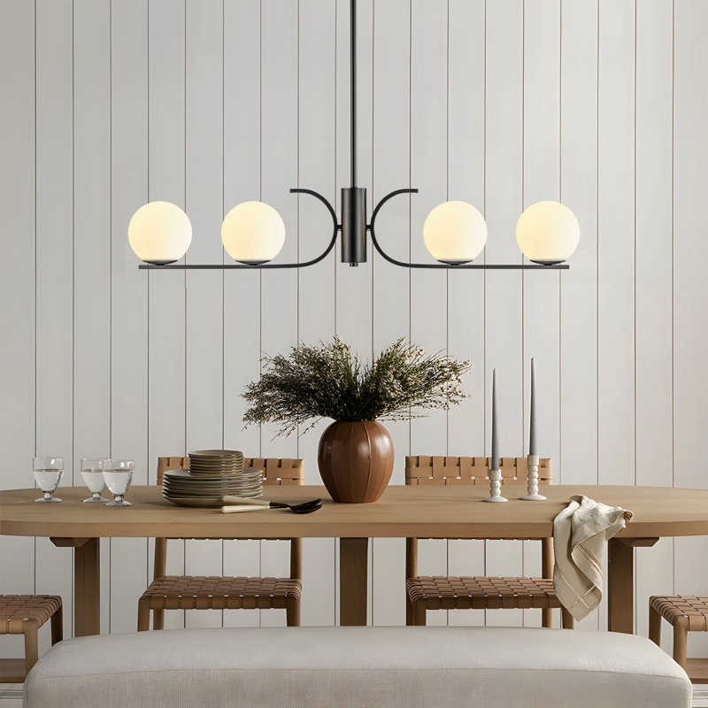 Alegria 4-Light Dimmable Kitchen Island Linear Chandelier White Bubble, Gold