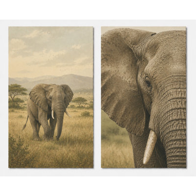 Très grand ensemble de 2 éléphants d'Afrique majestueux, impression sur toile 24 x 36 pouces, motif animalier pour salon, décoration de bureau prête à être accrochée