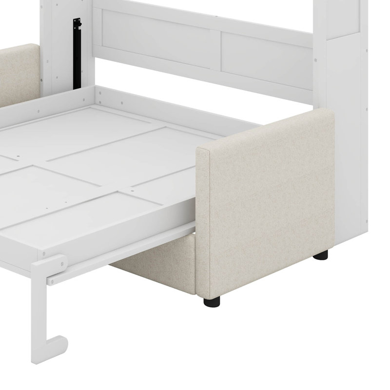 Lit escamotable double pleine grandeur avec coussin, Double, Blanc
