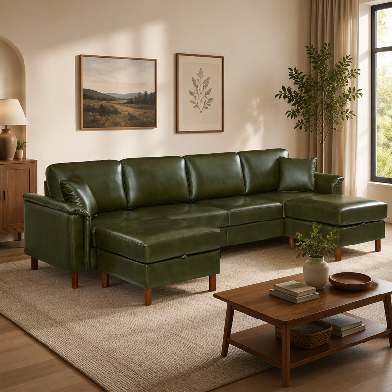 Canapé modulaire rembourré avec deux repose-pieds de rangement amovibles