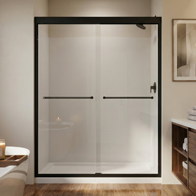 44-48 In. W X 72 In. H Double Sliding Shower Door, Semi-Frameless Bypass Bathroom Sliding Door With 1/4" (6Mm) Tempered Glass For Walk-In Shower,Matte Black