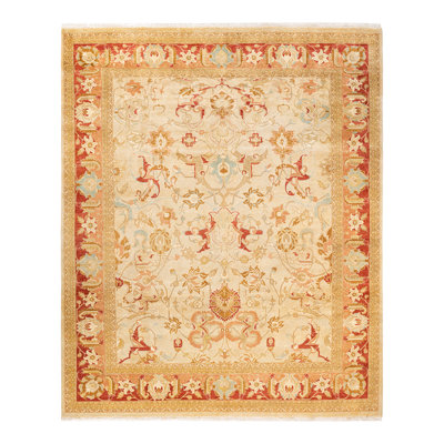 Tapis unique noué à la main Sandalia - ivoire, 8 pi 1 po x 9 pi 10 po