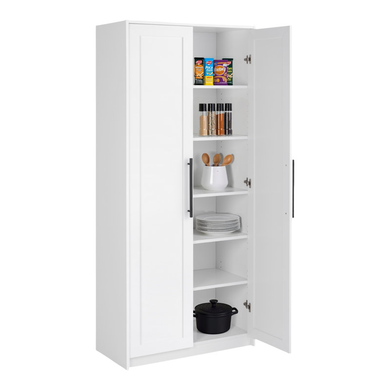 Armoire de rangement de qualité supérieure avec portes à panneaux et tablettes Vlasios Premium, Blanc