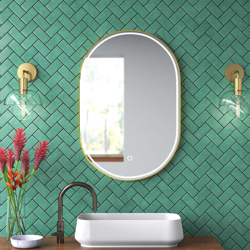 Miroir de salle de bain Orta, Or brossé, 36 po x 24 po