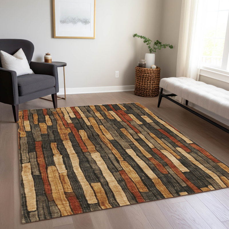 Coffee and Beige Stripe Flat Woven 8' x 10' Indoor/Outdoor Rug