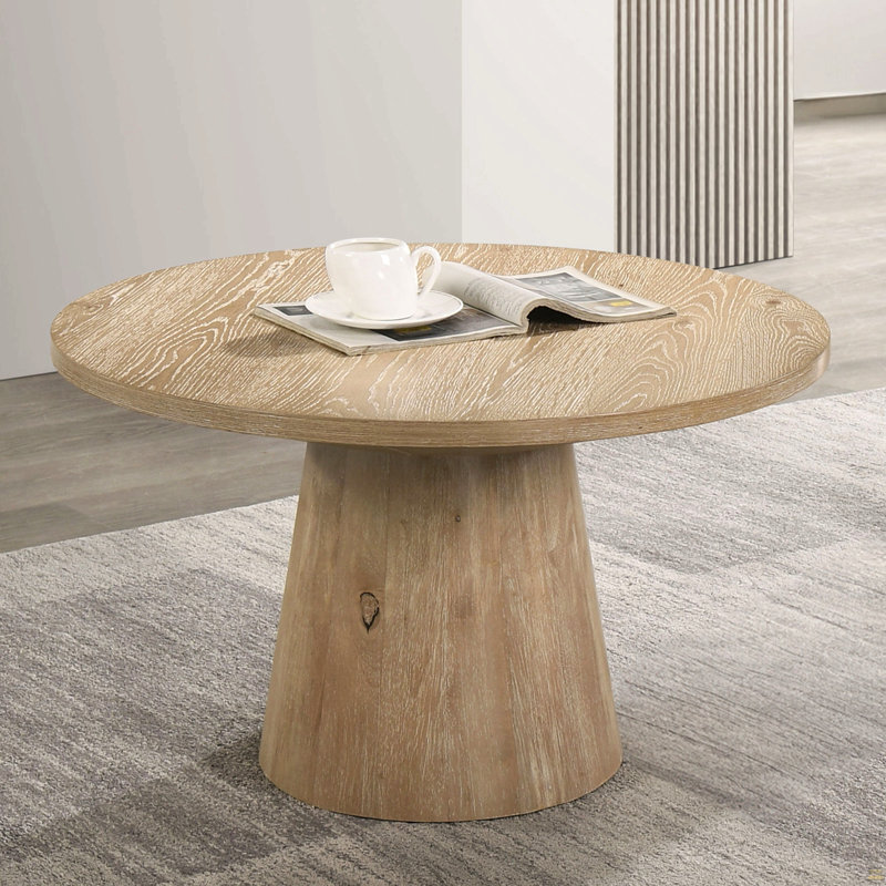 Table basse ronde avec structure en bois d'hévéa, Chêne