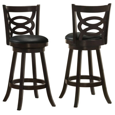 2 tabourets de bar pivotants Cappuccino - ton foncé, siège rembourré noir, ajoute de l'élégance à la salle à manger 2 couleurs, cuir confortable et élégant