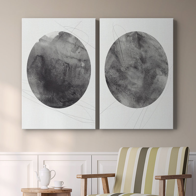 Graphite lune I - Toile tendue avec châssis de qualité supérieure - Prêt à être accroché, H 48 po x l 64 po