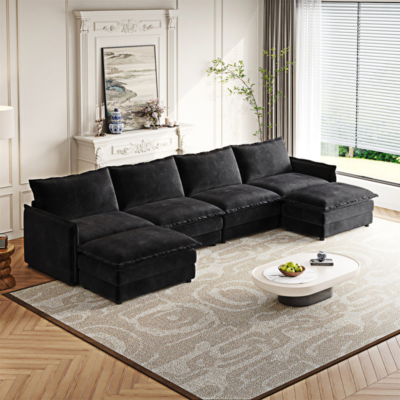 Canapé rembourré avec repose-pieds, Noir, noir, noir, noir