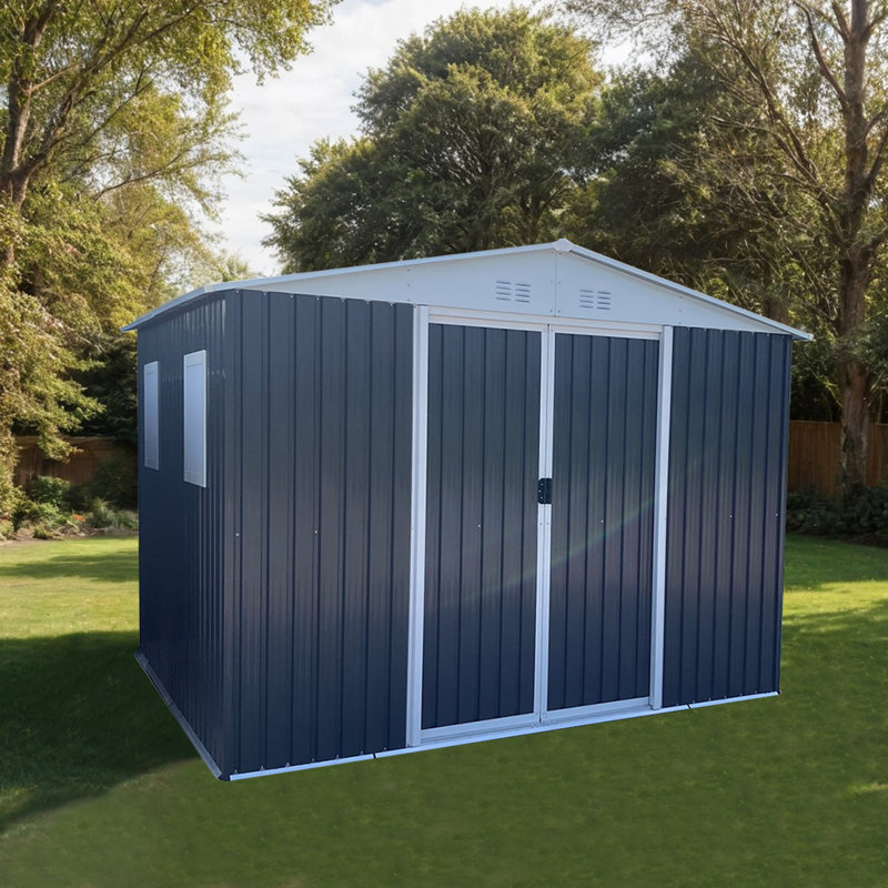 10FTx8FT Garden Shed, Grey, Aluminum Alloy Frame,4 Windows, Metal Anti-Corrosion