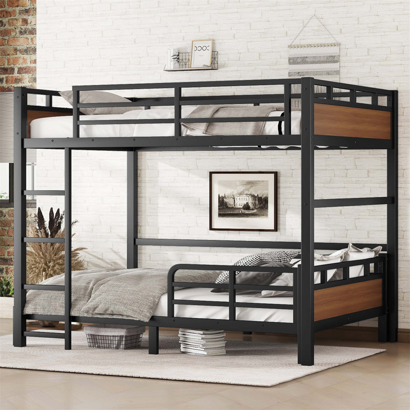 Lit superposé double TG sur double TG, conception séparable avec clôture de sécurité surélevée, couleur noyer, idéal pour les familles en pleine croissance et les couchages flexibles