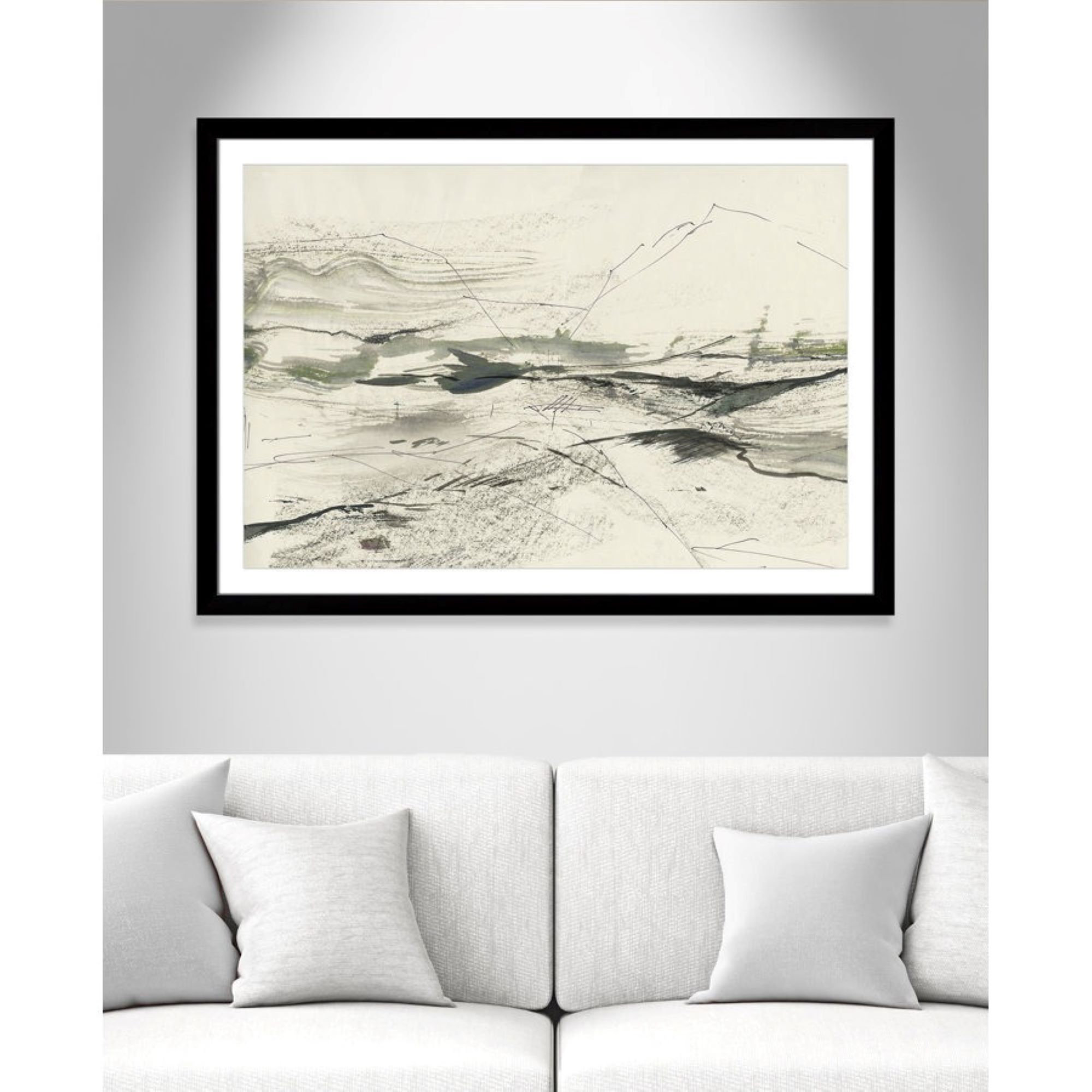Green Sketches by PI Studio, Black Cube Picture Framed, White, 35" H x 49" W x 1.25" D