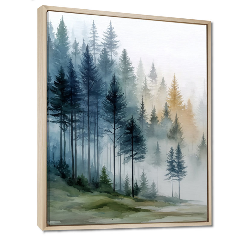 «Morning Fog Pine Tree Mountain Trail», impression encadrée de pin, art mural sur toile bleu nature, H 40 po x l 30 po