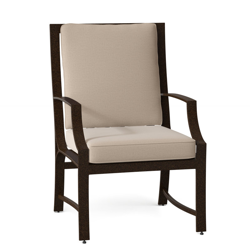 Seal Cove Outdoor Dining Armchair, Chestnut Brown, Canvas Navy Sunbrella® Canvas