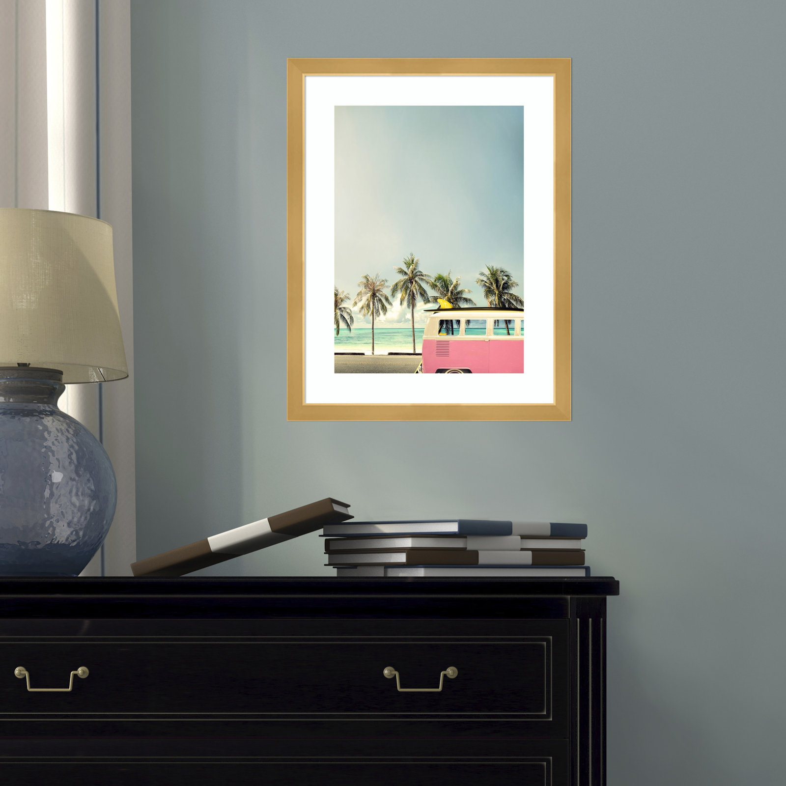 Raleigh "Surf Bus Pink" Photo Print, 19.5" H x 15" W x 0.75" D, Gold
