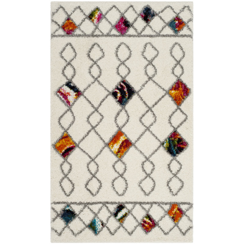 Tapis géométrique beige / rouge Breanna, Rectangle 3 pi x 5 pi