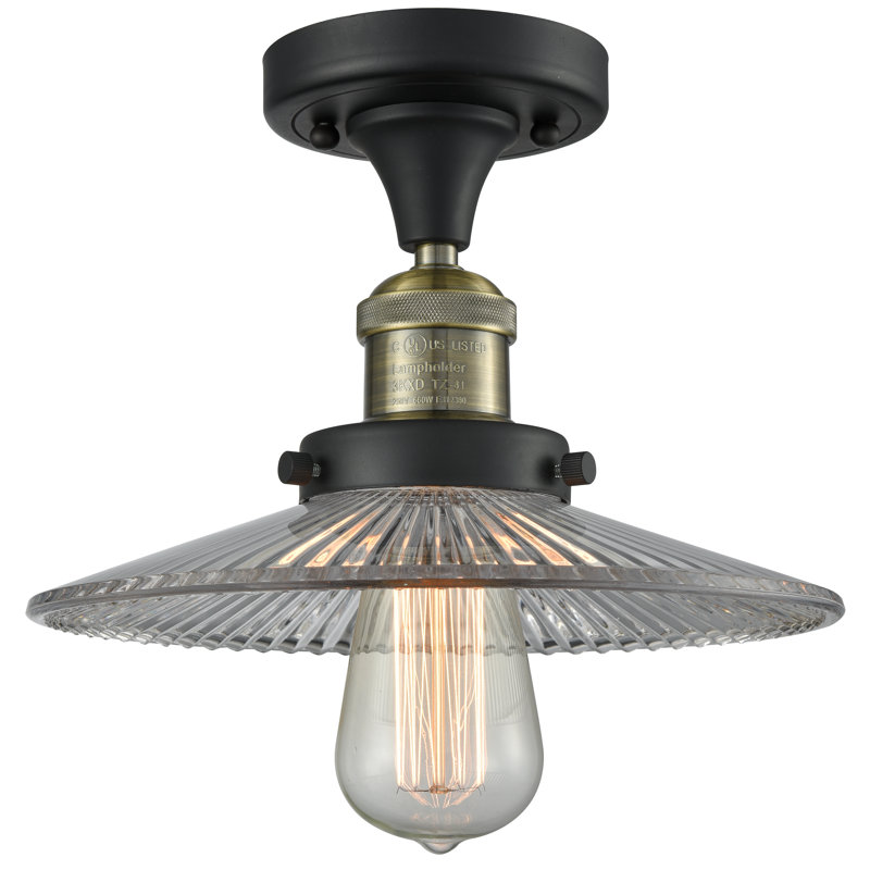 Mangan Glass Semi Flush Mount, 6 Watt Vinage LED Bulb, Oil Rubbed Bronze