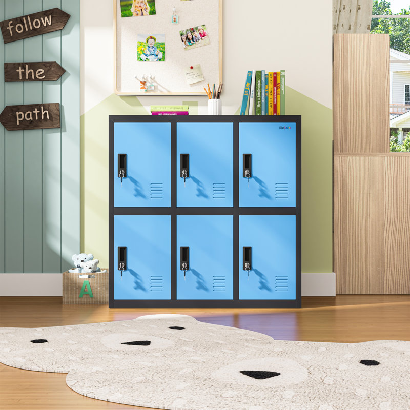 6 Door Metal Locker Cabinet for employees, Gym Lockers with Key, Blue