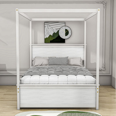 Ignaz Full Size Wood Canopy Bed With Headboard and Slats by Harriet Bee