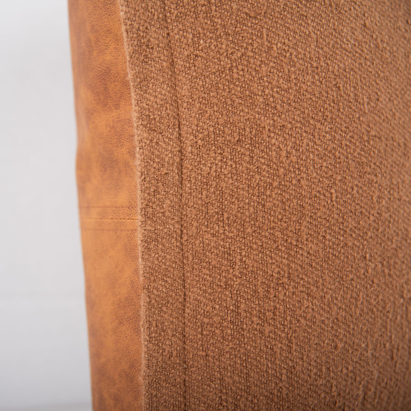 Saddle Brown Faux Leather and Cotton Boucle 20" Down Filled Pillow