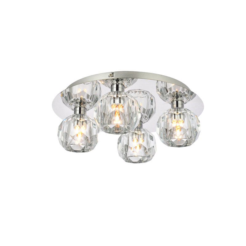 Plafonnier encastré en cristal Whitchurch, Chrome, 4 lumières, H 4 po x l 14 po x P 14 po