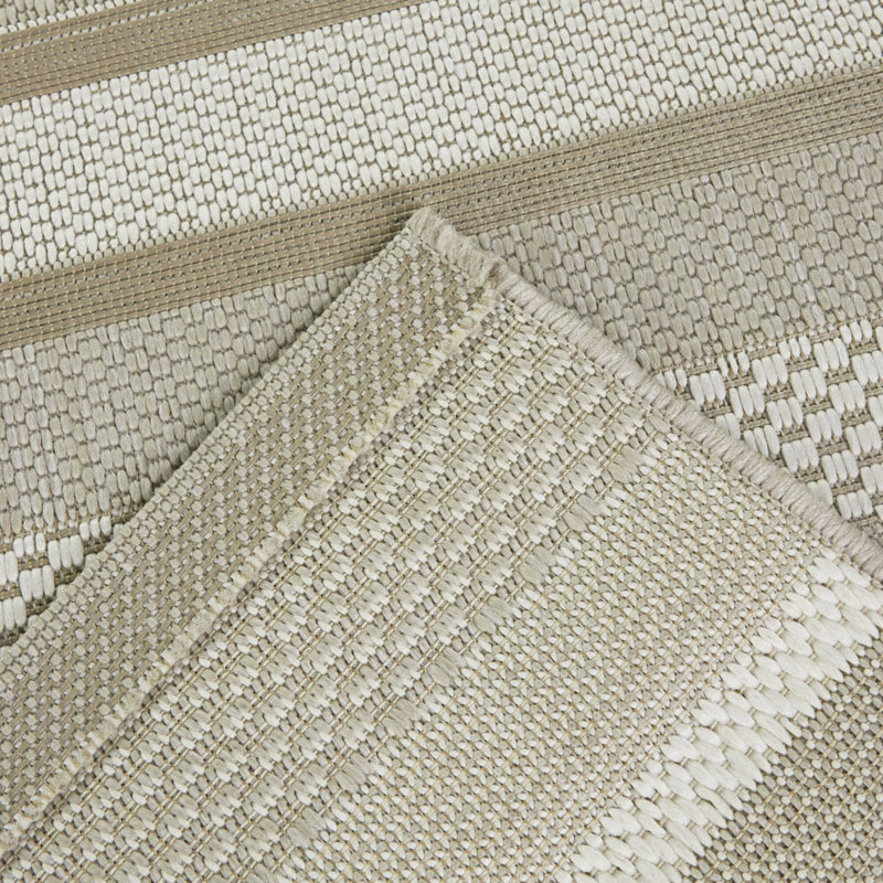 Tapis d'intérieur / extérieur à rayures classiques beige / ivoire James, Rectangle 7 pi 10 po x 9 pi 10 po