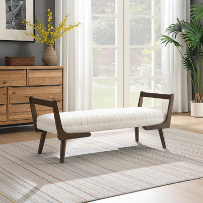Banc de 52 pouces de style Mid-Century avec pieds en noyer et coussin rembourré capitonné pour une utilisation dans plusieurs pièces