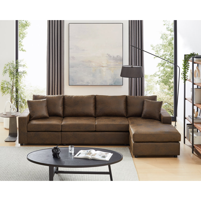 Canapé modulaire en similicuir 3 pièces Brookstill, Simili cuir brun foncé