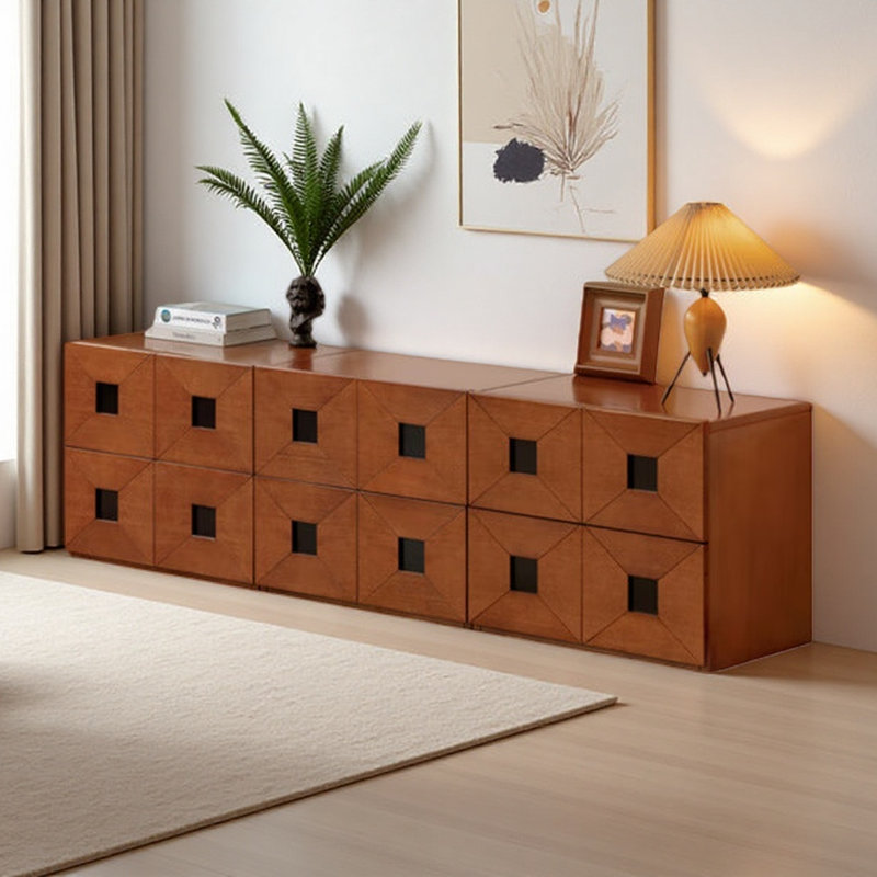 Meuble télé simple en bois massif brun, H 19,69 po x L 68,5 po x l 15,75 po