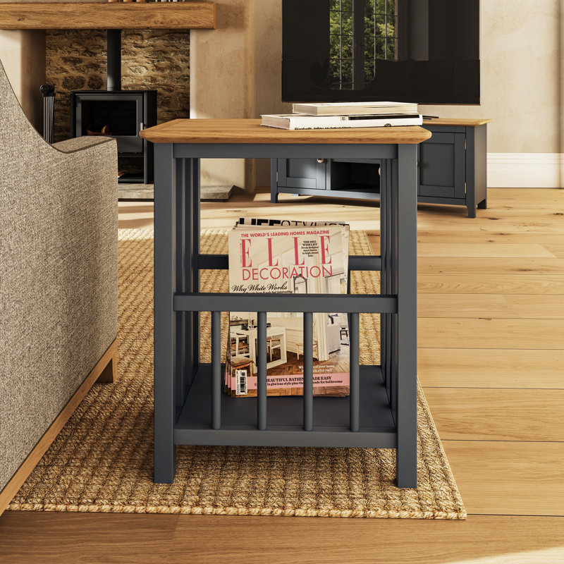 Daris Magazine Rack / Turntable Stand With Vinyl Record Storage. Solid Oak. Fully Assembled., Blue