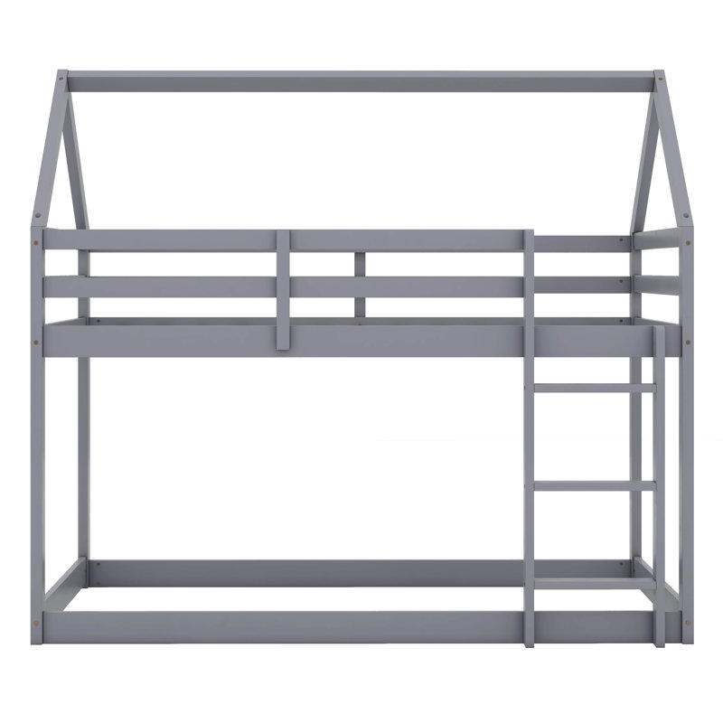 Arja Twin Over Twin Bunk Bed, Rubber Wood House Bed Frame, Gray