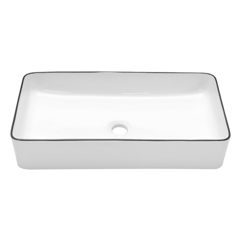 APRESSHUI Bathroom Sink 14'' Ceramic Rectangular Bathroom Sink, White/Black