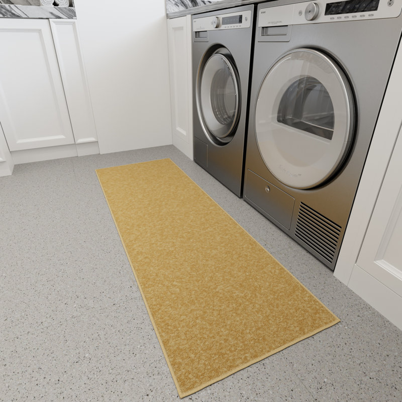 Beige Polyamide Non-Slip Rubberback Runner Rug for Kitchen