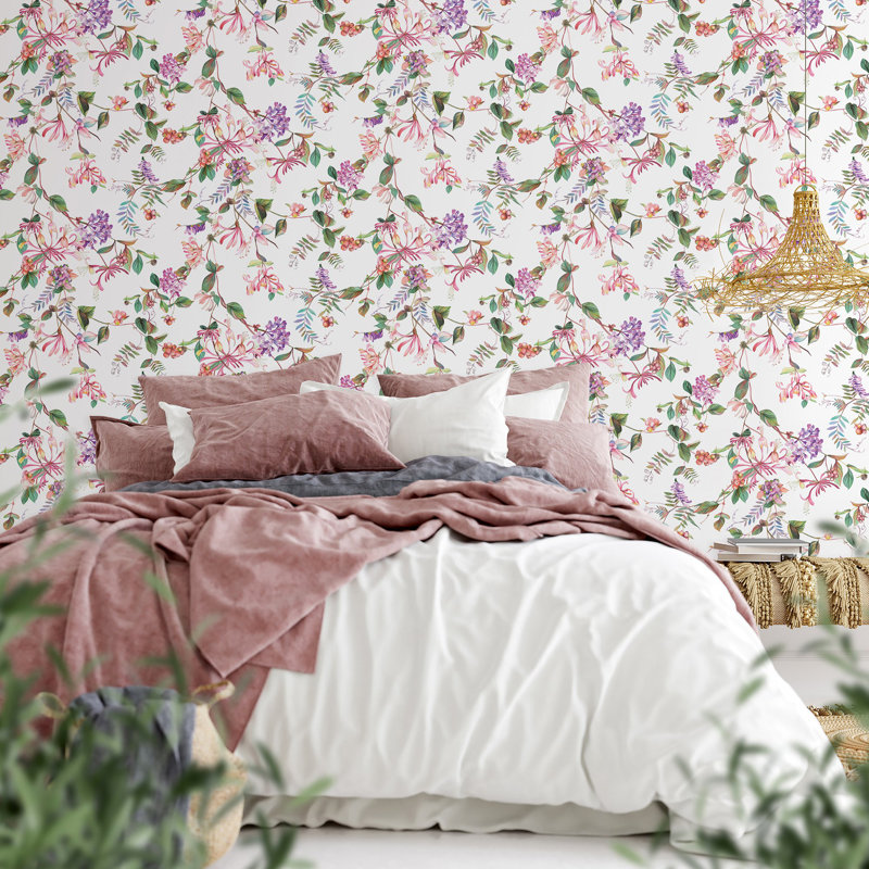 Flora Collection Summer Bouquet Wallpaper Roll, Purple