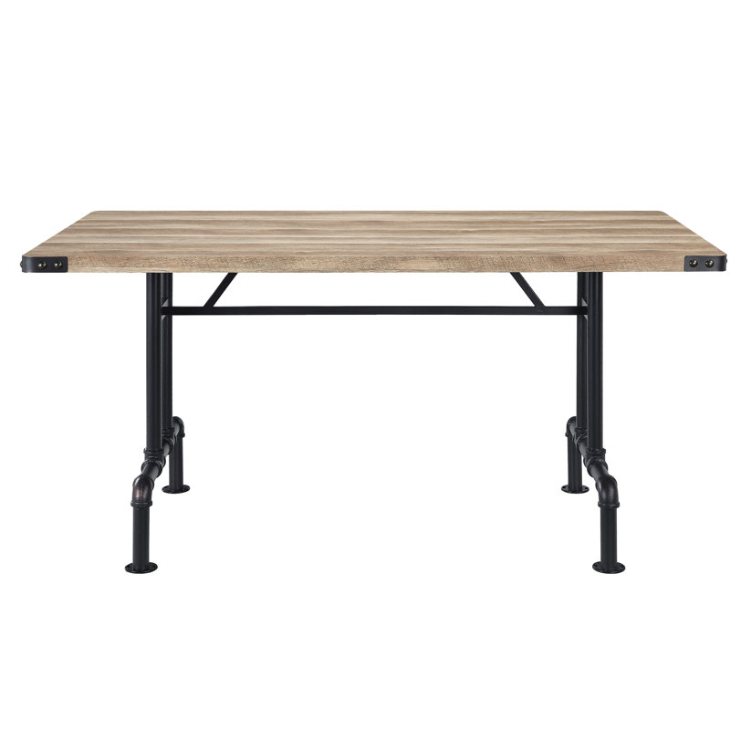Table rectangulaire avec pieds en métal et surface en chêne de qualité combinant style industriel