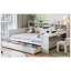 Lit de jour double en bois avec tablettes de rangement, lit multifonctionnel avec deux tiroirs de rangement et bureau d'étude, blanc antique