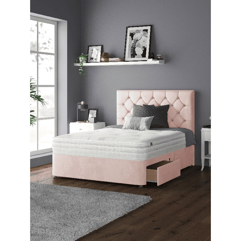 Eberhardt Upholstered UK Double - DE 135 X 190 Cm Divan Bed, Double (4'6), Pink, 4 Drawers