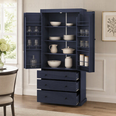 Garde-manger spacieux avec 3 tablettes réglables, 8 tablettes de porte et 3 tiroirs pour un rangement efficace
