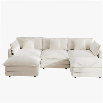 Canapé modulaire en U avec repose-pieds réversible, canapé d'angle convertible 5 places avec 2 repose-pieds, canapé moderne minimaliste et canapé pour le salon, blanc