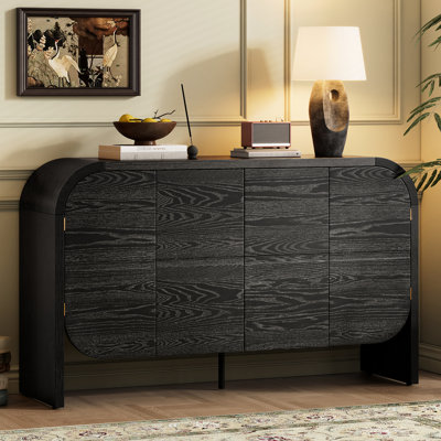 Buffet 4 portes noir, tablettes réglables, pour le salon et la cuisine, noir, 4 portes, tablettes