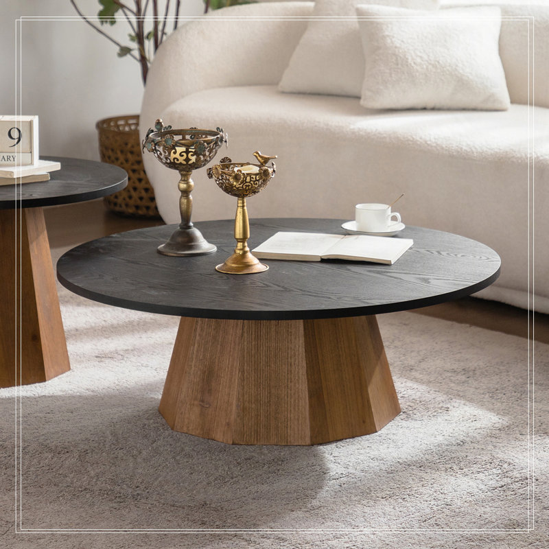 Table basse ronde en bois à piédestal robuste pour salon facile à assembler